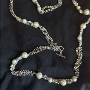Givenchy Haute Couture Long Crystal and pearls Necklace in Silver. NWOT